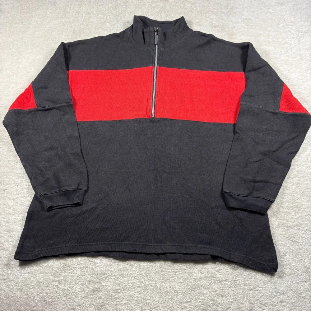 Marlboro Pullover Mens XXL Black Red Adventure Team Vintage 1/4 Zip Colorblock